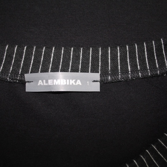 Alembika Black Grey Pinstripe Trim Crewneck Jersey Knit Pullover Tunic Top 1 XS - Picture 5 of 6